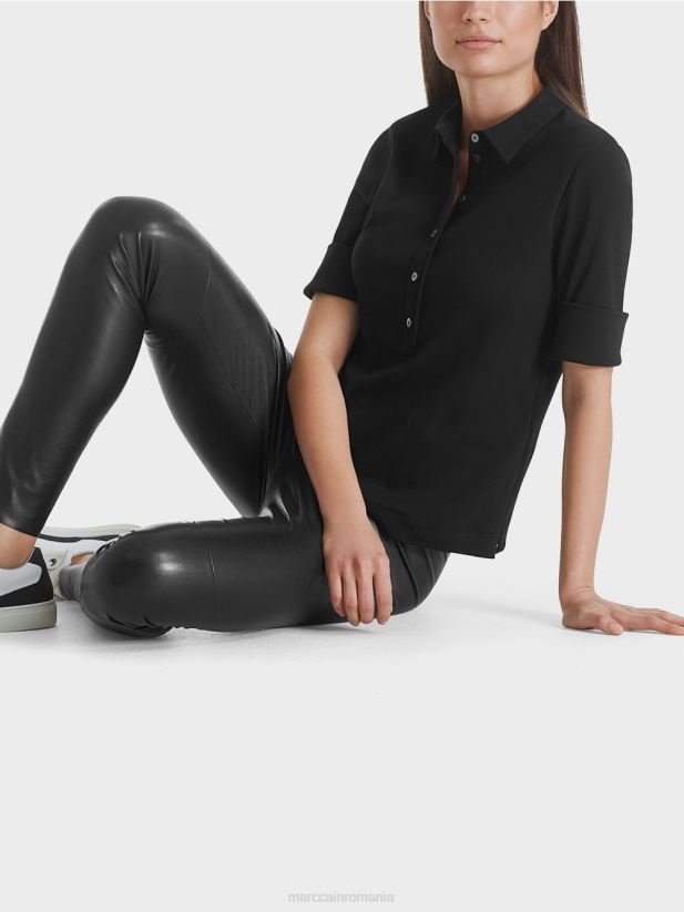 tricou polo din bumbac Marc Cain negru îmbrăcăminte 4826HH1464