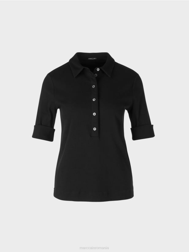 tricou polo din bumbac Marc Cain negru îmbrăcăminte 4826HH1464