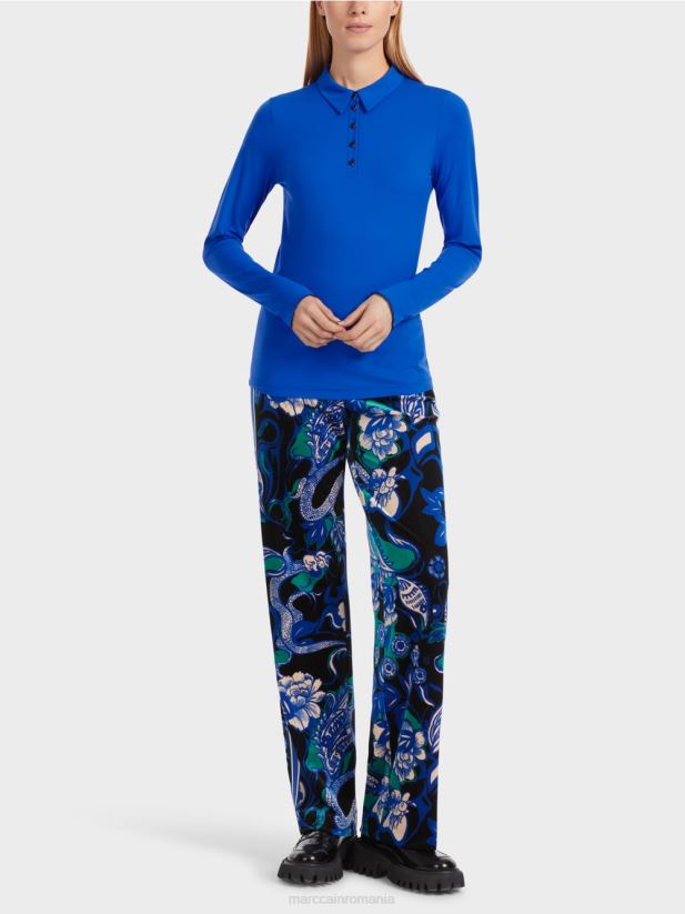 tricou polo din jerseu cu nervuri Marc Cain albastru regal strălucitor îmbrăcăminte 4826HH1241