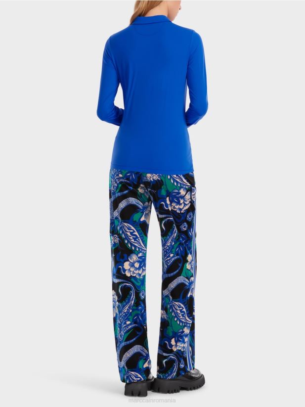 tricou polo din jerseu cu nervuri Marc Cain albastru regal strălucitor îmbrăcăminte 4826HH1241