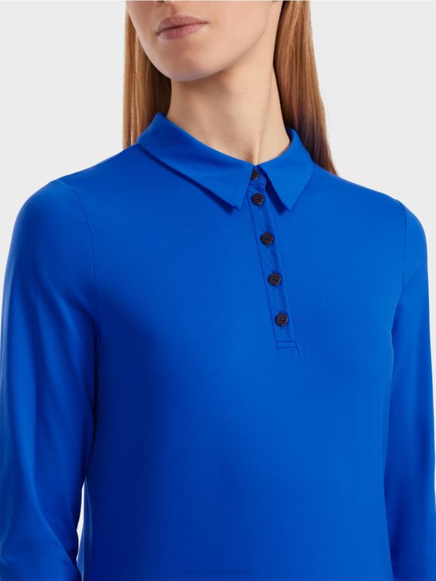 tricou polo din jerseu cu nervuri Marc Cain albastru regal strălucitor îmbrăcăminte 4826HH1241