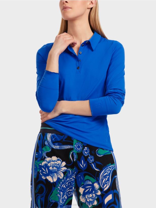 tricou polo din jerseu cu nervuri Marc Cain albastru regal strălucitor îmbrăcăminte 4826HH1241