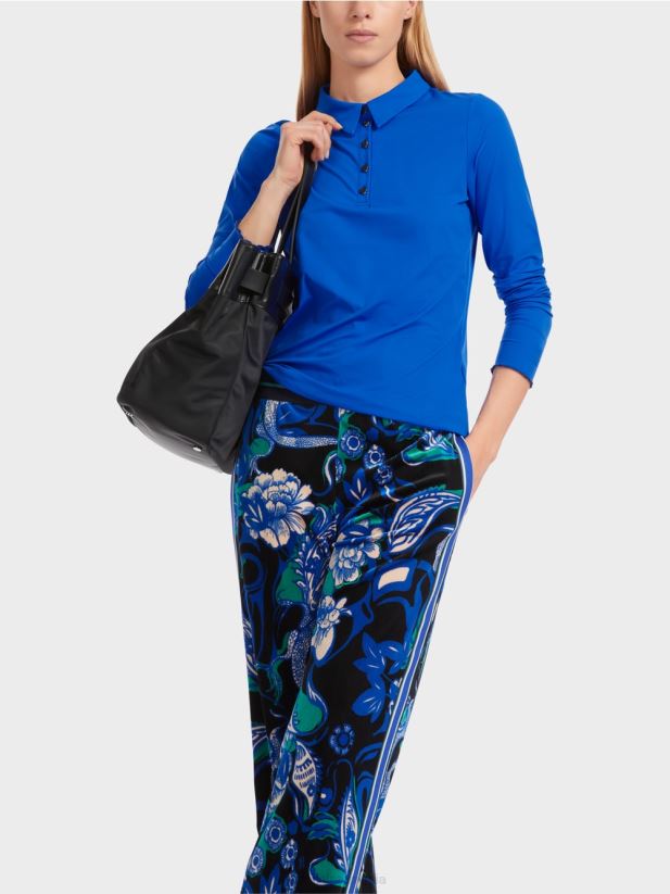 tricou polo din jerseu cu nervuri Marc Cain albastru regal strălucitor îmbrăcăminte 4826HH1241