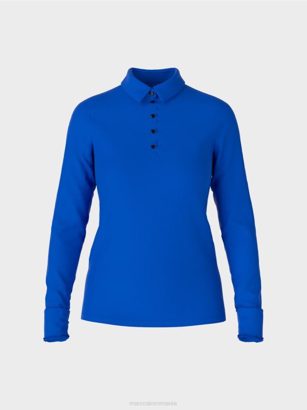 tricou polo din jerseu cu nervuri Marc Cain albastru regal strălucitor îmbrăcăminte 4826HH1241