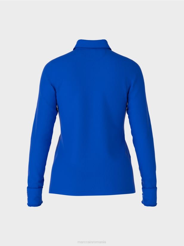 tricou polo din jerseu cu nervuri Marc Cain albastru regal strălucitor îmbrăcăminte 4826HH1241