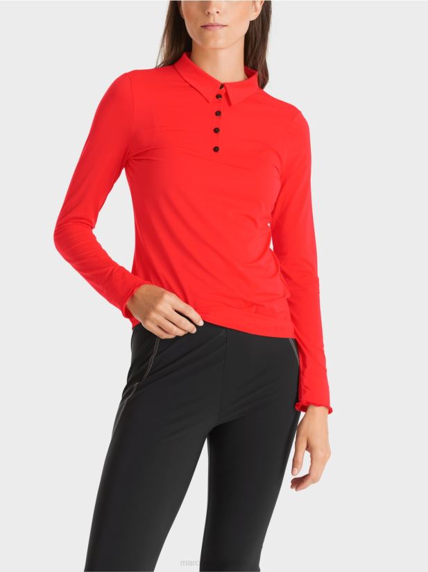 tricou polo din jerseu cu nervuri Marc Cain campari îmbrăcăminte 4826HH1271