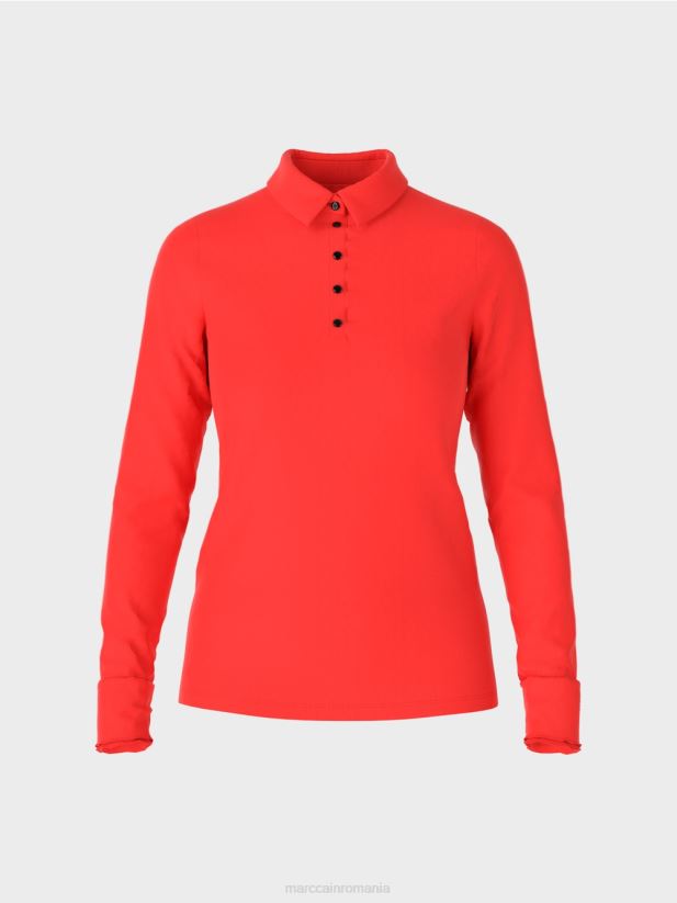 tricou polo din jerseu cu nervuri Marc Cain campari îmbrăcăminte 4826HH1271