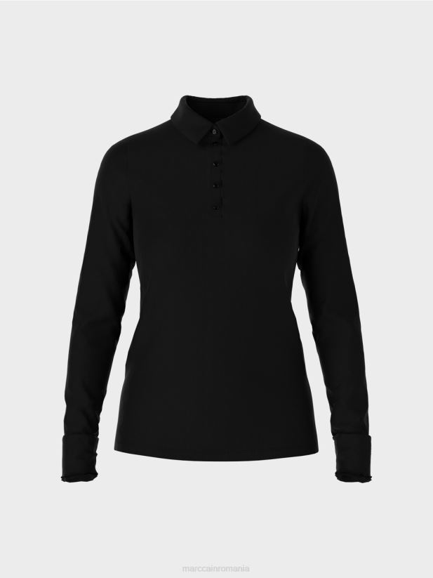 tricou polo din jerseu cu nervuri Marc Cain negru îmbrăcăminte 4826HH1270