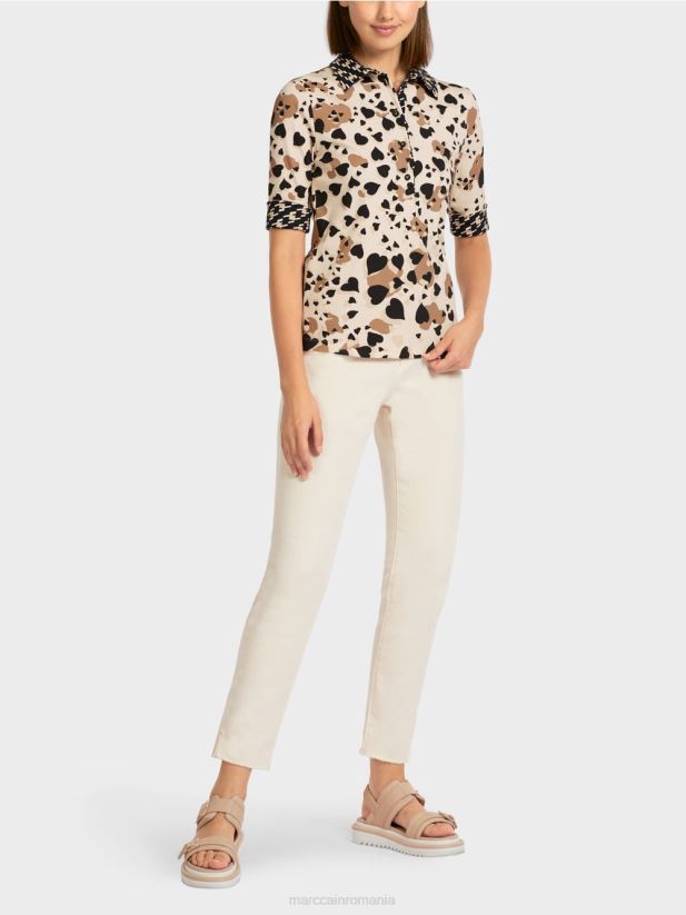 tricou polo imprimat Marc Cain cremă îmbrăcăminte 4826HH1449
