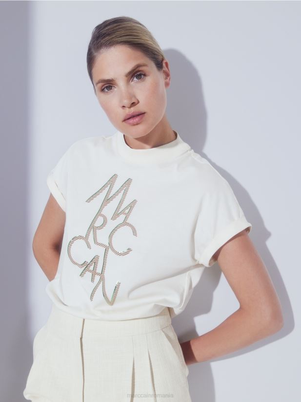 tricou răsucit „regândește împreună”. Marc Cain cremă îmbrăcăminte 4826HH1445