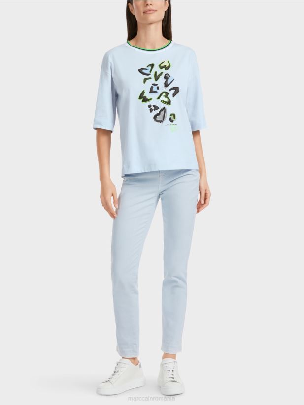 tricou „regândiți împreună”. Marc Cain albastru pudra moale îmbrăcăminte 4826HH1295