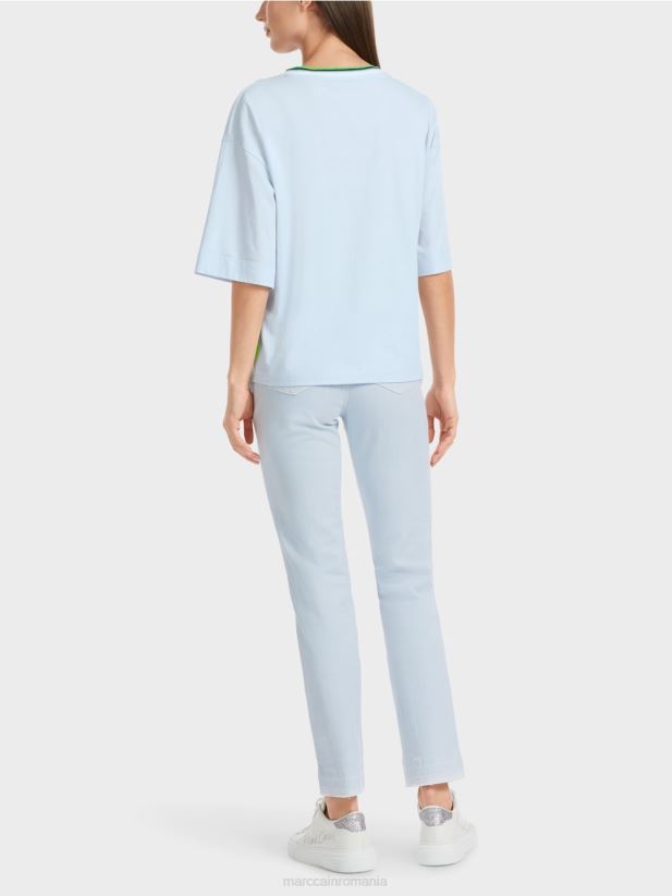 tricou „regândiți împreună”. Marc Cain albastru pudra moale îmbrăcăminte 4826HH1295