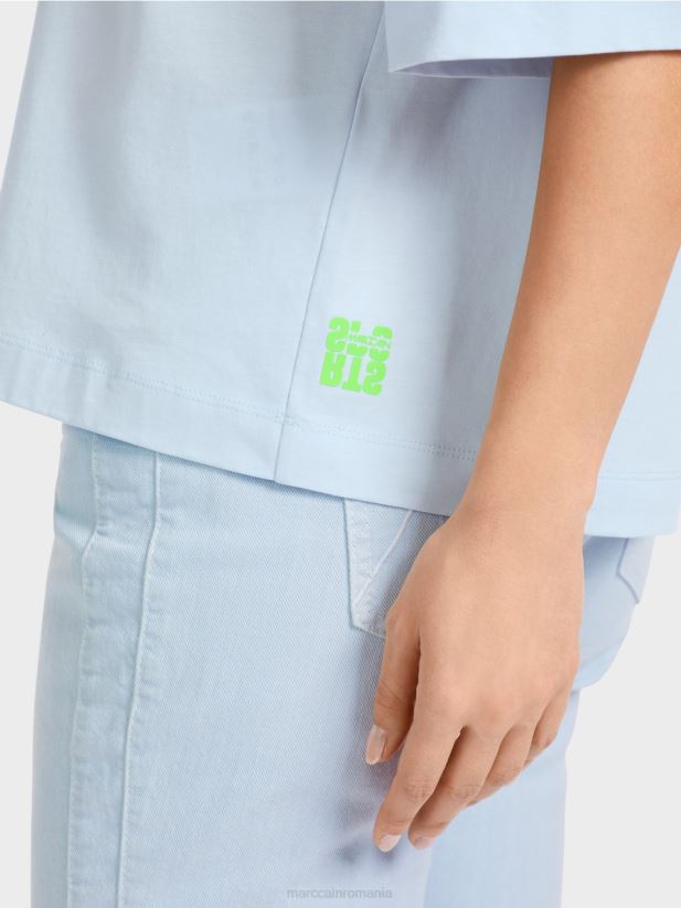 tricou „regândiți împreună”. Marc Cain albastru pudra moale îmbrăcăminte 4826HH1295