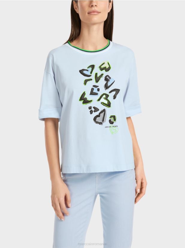 tricou „regândiți împreună”. Marc Cain albastru pudra moale îmbrăcăminte 4826HH1295