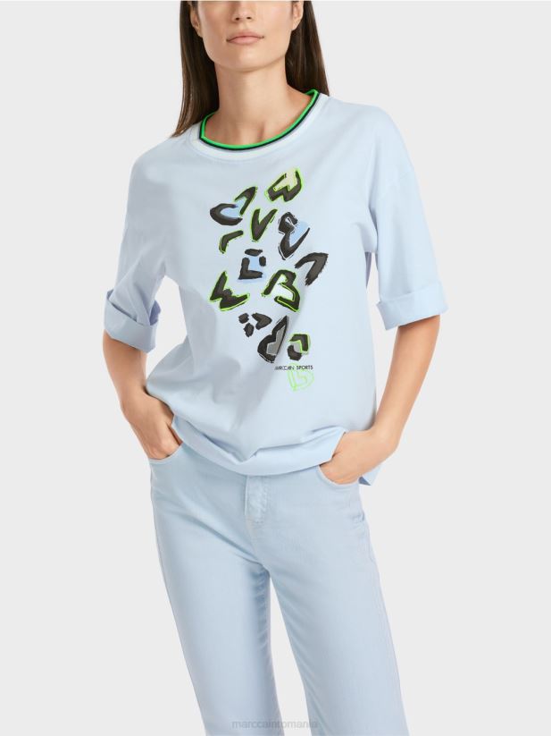 tricou „regândiți împreună”. Marc Cain albastru pudra moale îmbrăcăminte 4826HH1295