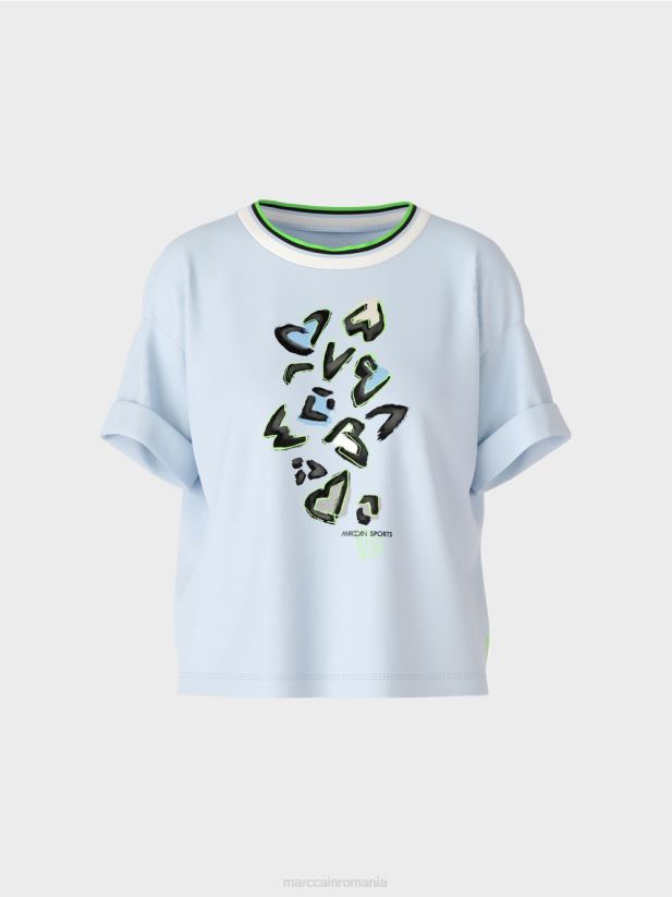 tricou „regândiți împreună”. Marc Cain albastru pudra moale îmbrăcăminte 4826HH1295