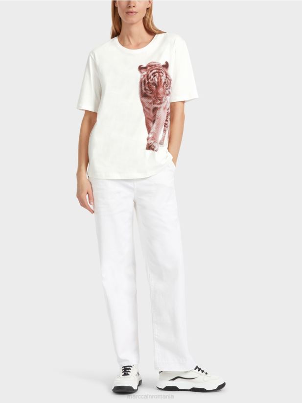 tricou „rethink together” cu design leu Marc Cain aproape alb îmbrăcăminte 4826HH1261