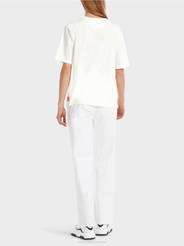 tricou „rethink together” cu design leu Marc Cain aproape alb îmbrăcăminte 4826HH1261