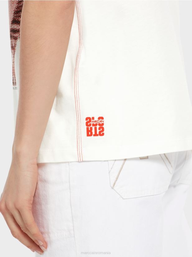 tricou „rethink together” cu design leu Marc Cain aproape alb îmbrăcăminte 4826HH1261