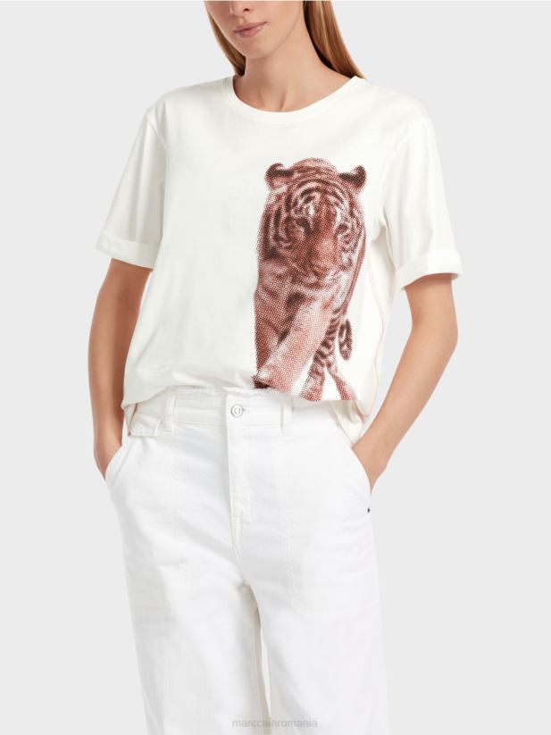 tricou „rethink together” cu design leu Marc Cain aproape alb îmbrăcăminte 4826HH1261