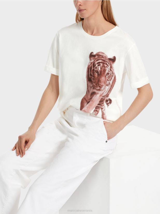 tricou „rethink together” cu design leu Marc Cain aproape alb îmbrăcăminte 4826HH1261