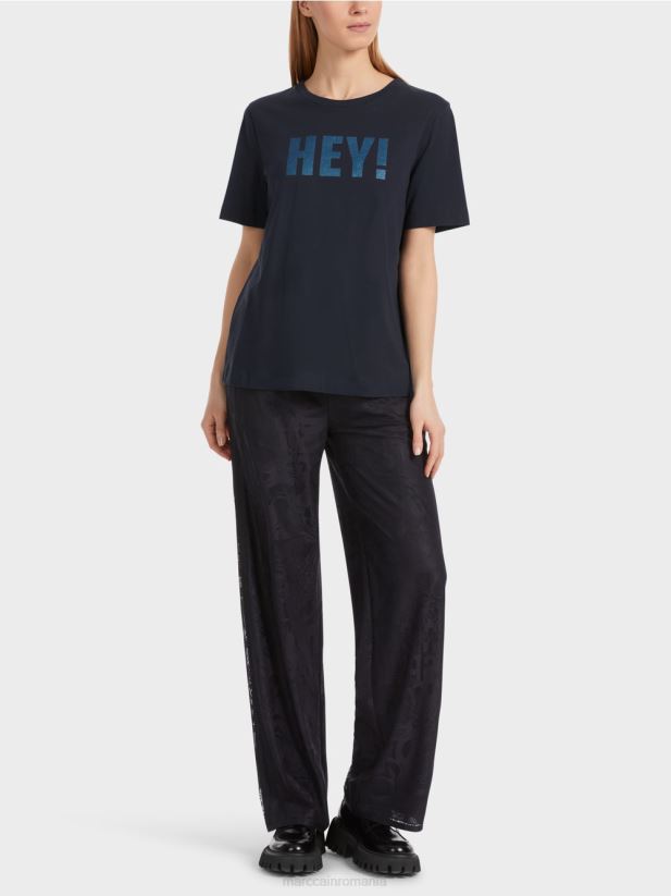 tricou „rethink together” cu sclipici Marc Cain albastru miezul nopții îmbrăcăminte 4826HH1240