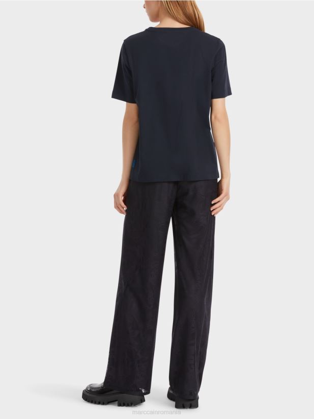 tricou „rethink together” cu sclipici Marc Cain albastru miezul nopții îmbrăcăminte 4826HH1240