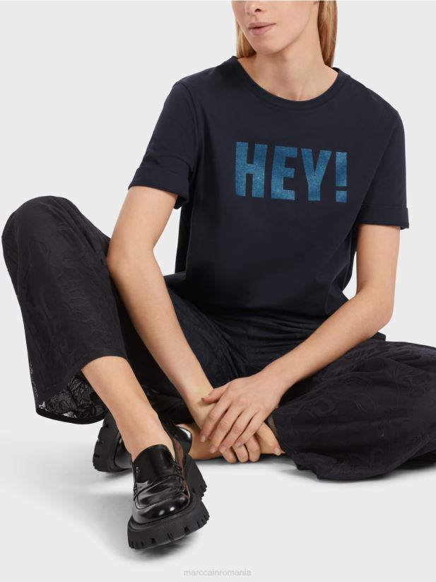 tricou „rethink together” cu sclipici Marc Cain albastru miezul nopții îmbrăcăminte 4826HH1240