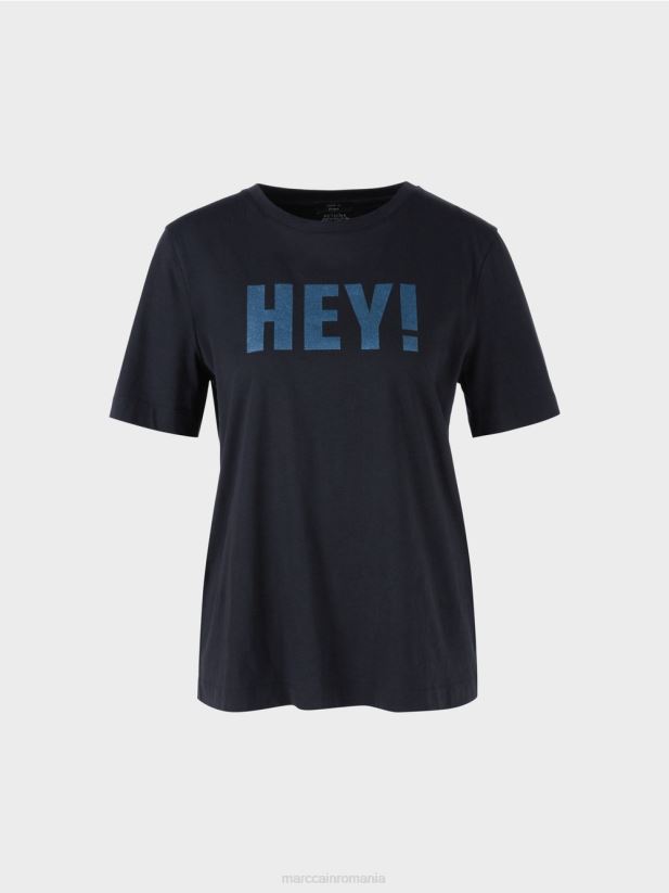 tricou „rethink together” cu sclipici Marc Cain albastru miezul nopții îmbrăcăminte 4826HH1240