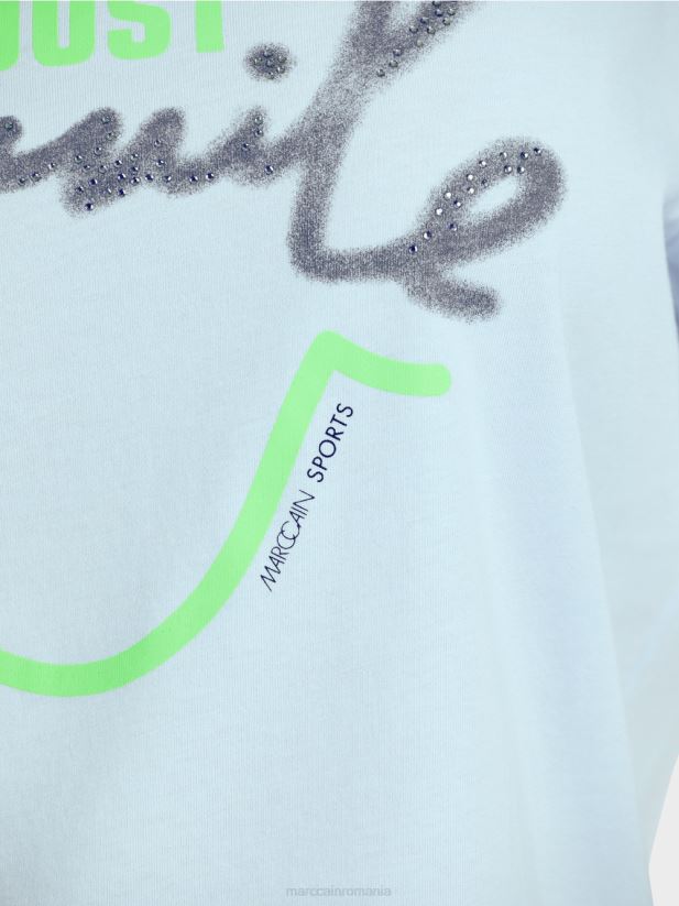 tricou „rethink together” cu sclipici Marc Cain albastru pudra moale îmbrăcăminte 4826HH1303