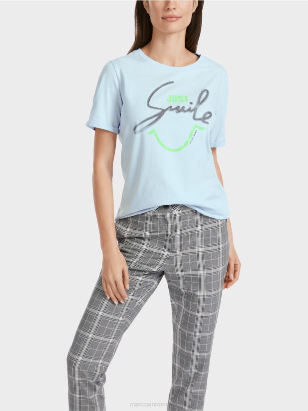 tricou „rethink together” cu sclipici Marc Cain albastru pudra moale îmbrăcăminte 4826HH1303