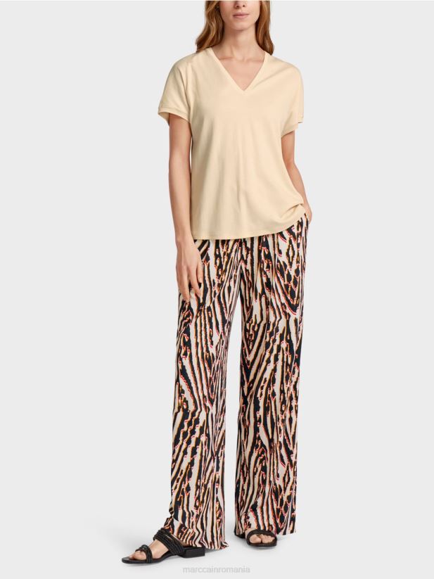 tricou simplu cu decolteu în V Marc Cain cremă îmbrăcăminte 4826HH1374