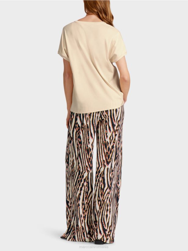 tricou simplu cu decolteu în V Marc Cain cremă îmbrăcăminte 4826HH1374