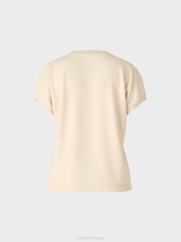 tricou simplu cu decolteu în V Marc Cain cremă îmbrăcăminte 4826HH1374