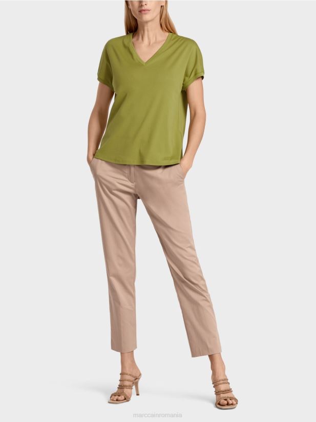 tricou simplu cu decolteu în V Marc Cain verde oliv intens îmbrăcăminte 4826HH1395