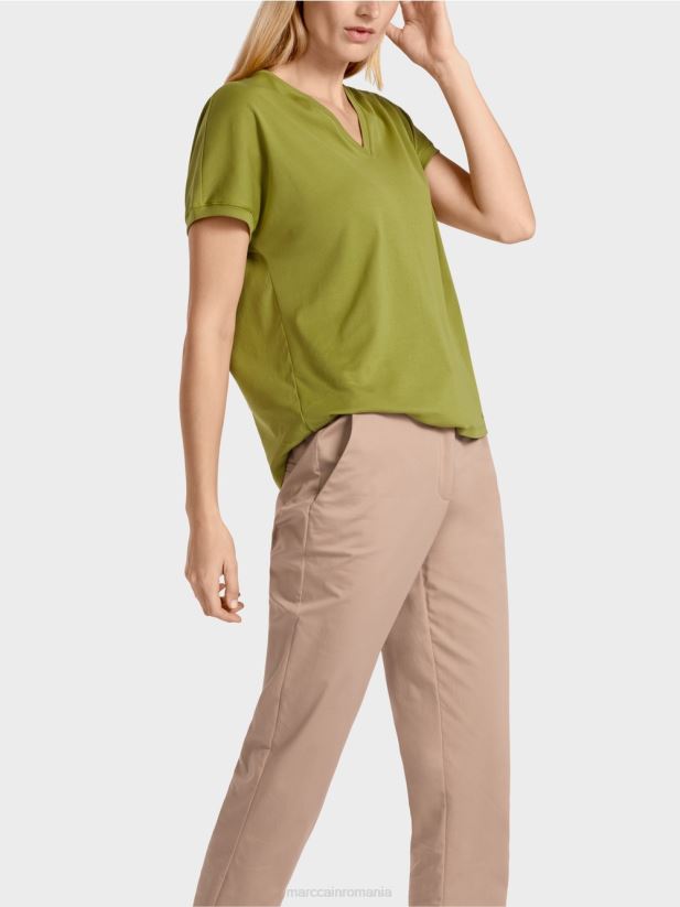 tricou simplu cu decolteu în V Marc Cain verde oliv intens îmbrăcăminte 4826HH1395
