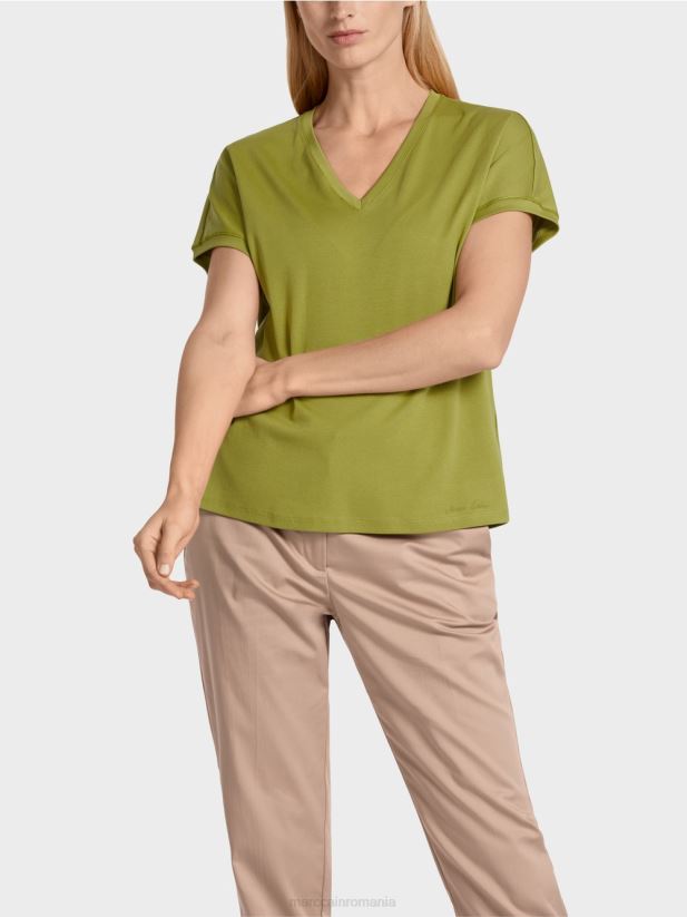 tricou simplu cu decolteu în V Marc Cain verde oliv intens îmbrăcăminte 4826HH1395