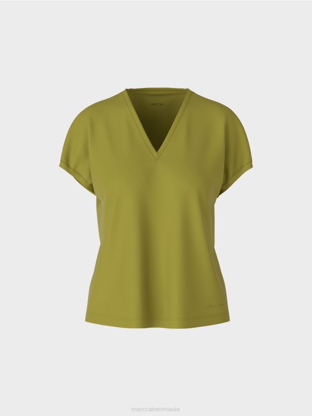 tricou simplu cu decolteu în V Marc Cain verde oliv intens îmbrăcăminte 4826HH1395