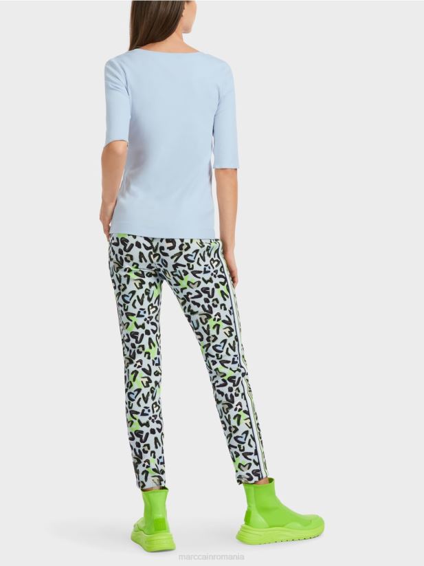 tricou simplu cu maneci 3/4 Marc Cain albastru pudra moale îmbrăcăminte 4826HH1305