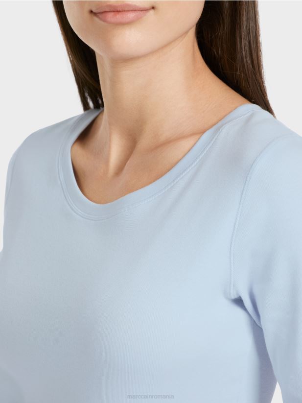 tricou simplu cu maneci 3/4 Marc Cain albastru pudra moale îmbrăcăminte 4826HH1305