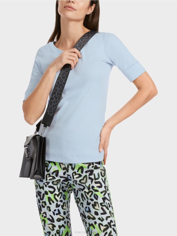 tricou simplu cu maneci 3/4 Marc Cain albastru pudra moale îmbrăcăminte 4826HH1305