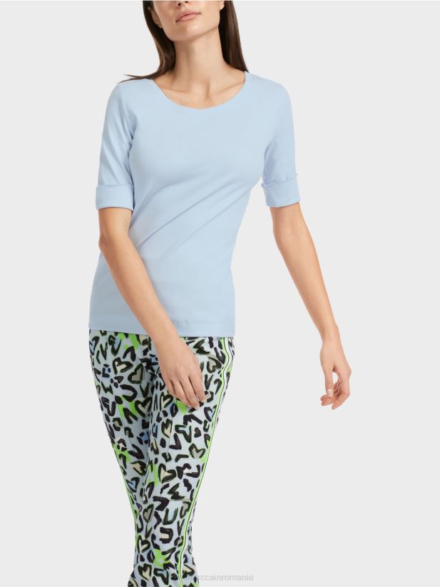 tricou simplu cu maneci 3/4 Marc Cain albastru pudra moale îmbrăcăminte 4826HH1305