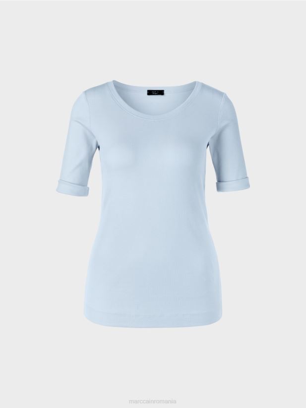 tricou simplu cu maneci 3/4 Marc Cain albastru pudra moale îmbrăcăminte 4826HH1305