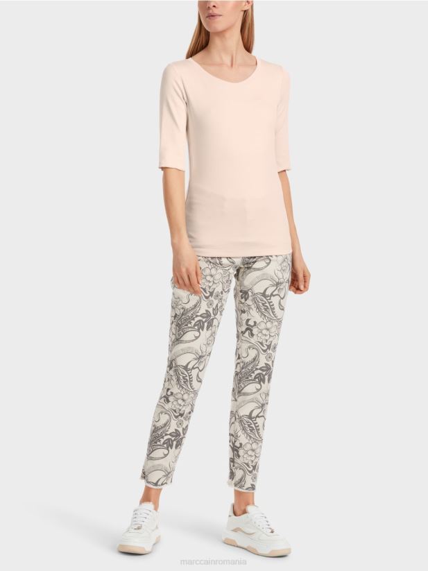 tricou simplu cu maneci 3/4 Marc Cain floare de migdal îmbrăcăminte 4826HH1234