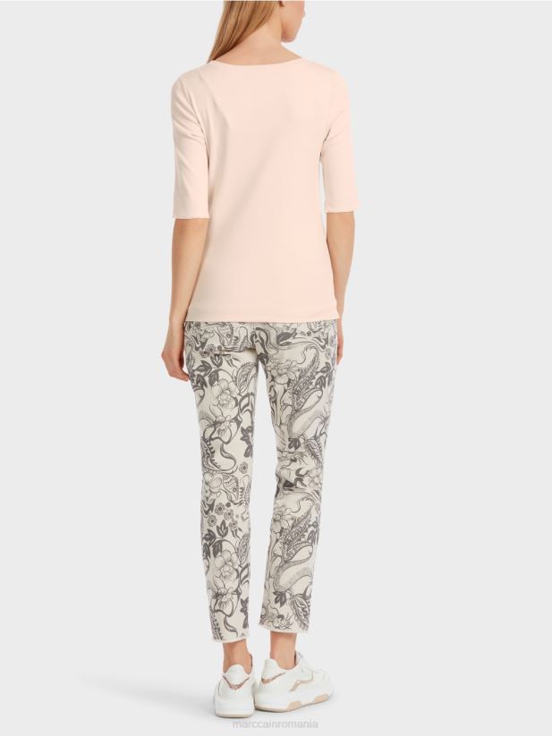 tricou simplu cu maneci 3/4 Marc Cain floare de migdal îmbrăcăminte 4826HH1234