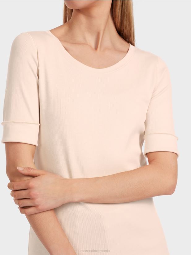 tricou simplu cu maneci 3/4 Marc Cain floare de migdal îmbrăcăminte 4826HH1234