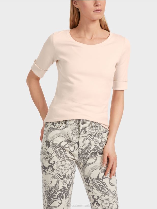 tricou simplu cu maneci 3/4 Marc Cain floare de migdal îmbrăcăminte 4826HH1234