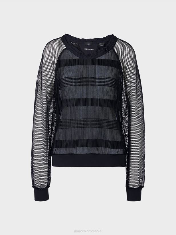 tricou transparent cu maneci lungi Marc Cain albastru miezul nopții îmbrăcăminte 4826HH1360