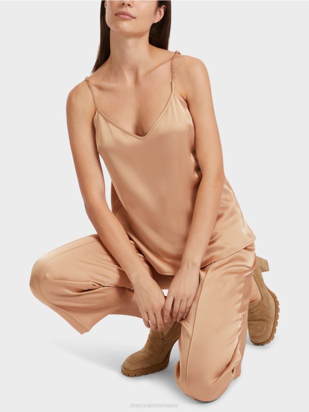 vârf cu lanț subțire Marc Cain caramel strălucitor îmbrăcăminte 4826HH1290
