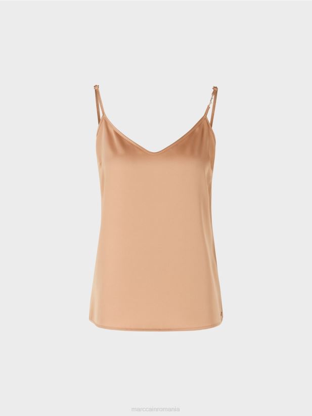 vârf cu lanț subțire Marc Cain caramel strălucitor îmbrăcăminte 4826HH1290